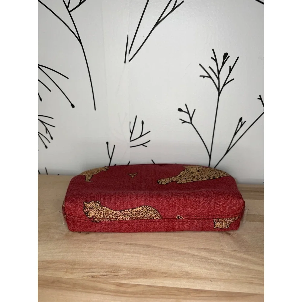 VTG Red Cheetah Print Fabric Makeup Bag & Case Set with Zipper and Handle
